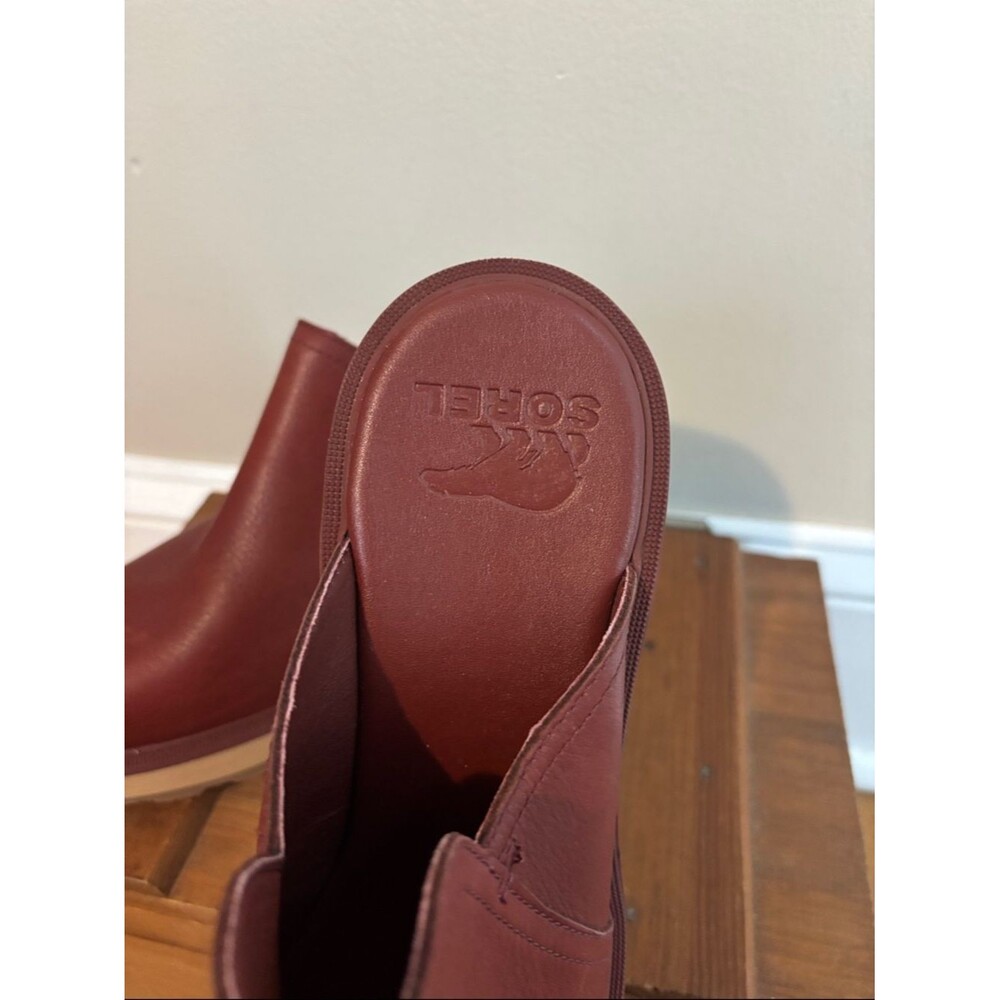 Sorel Hi-Line Heel Mule Boots Womens Size 9.5 Spice Red Leather Clog Platform - Picture 5 of 8